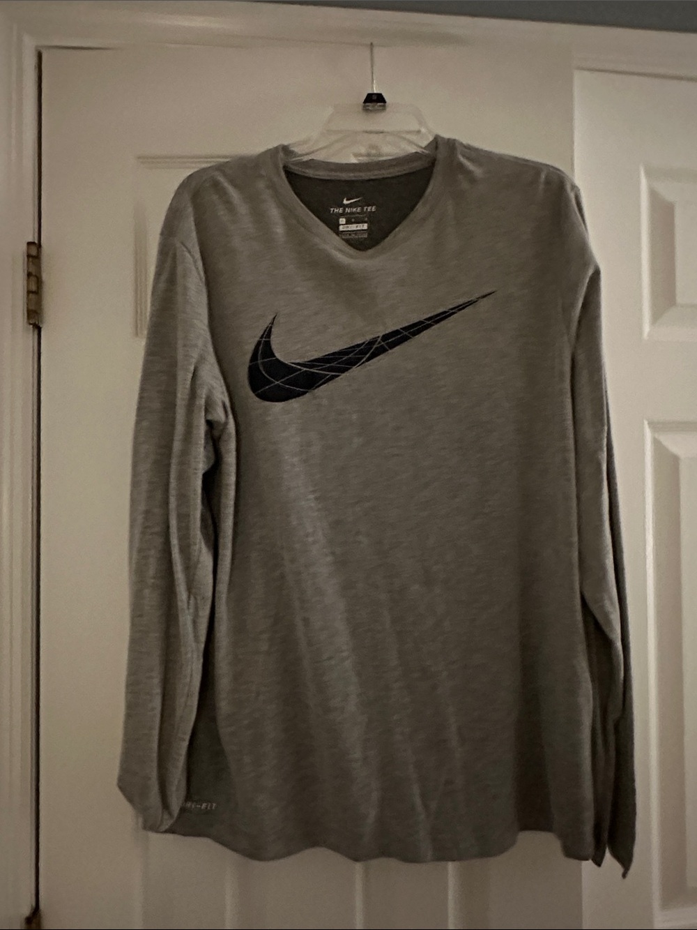 Nike Long-Sleeve Gray Tee with Black Swoosh